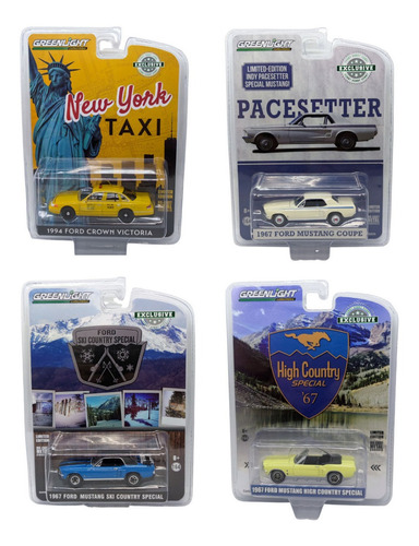 Set Carritos Greenlight 1:64 Ford Mustang Clasicos (4 Uni)