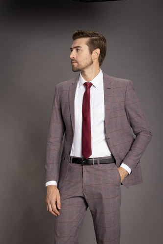 Terno Masculino Estilo Xadrez Clássico Social Semi Slim