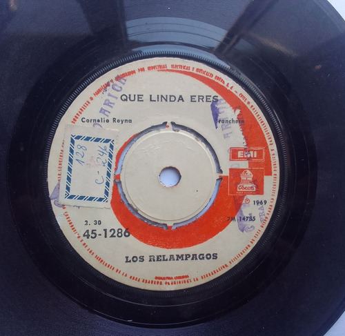 Vinilo Single Los Relámpagos Que Linda Eres (ranchera )