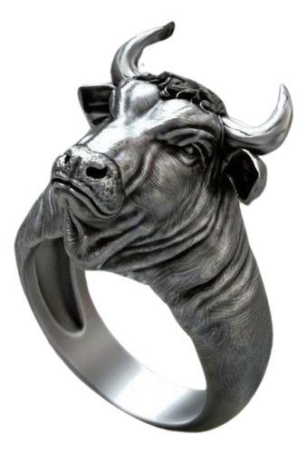 Anillo Hombre Cabeza De Toro Tauro Con Cuernos Plata 925