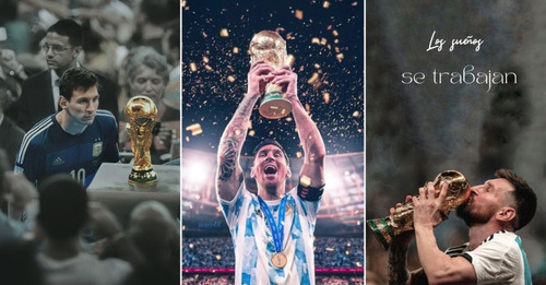 Cuadro Tríptico Lionel Messi Campeón Copa Del Mundo Qatar
