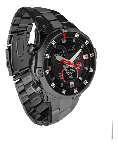 Reloj Análogo Digital Para Caballero, Subesferas. Steiner Correa Negro Bisel Negro Fondo Negro