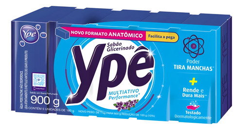 Sabão Barra Ypê Glicerinado Multiativo Com 5 Unid De 180g