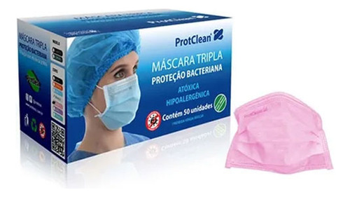 Kit 2 Caixas Máscara Tripla Descartável Protclean Rosa