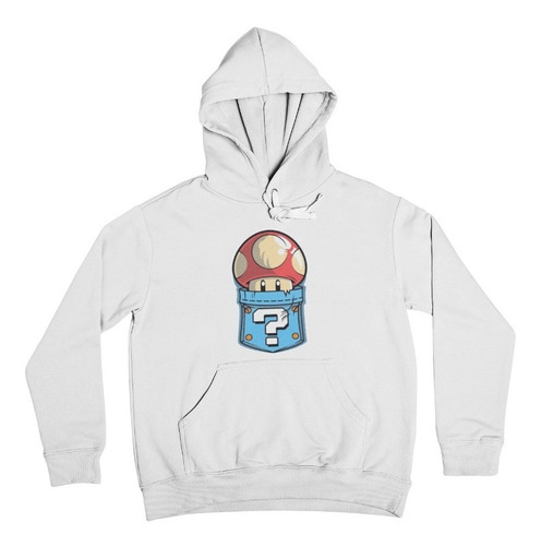 Poleron Unisex Mario Bros Super Honguito Toad Bolsillo Algodon Estampado Invierno