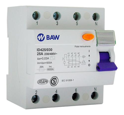 Interruptor Disyuntor Diferencial Tetrapolar 4x25a 30ma Baw