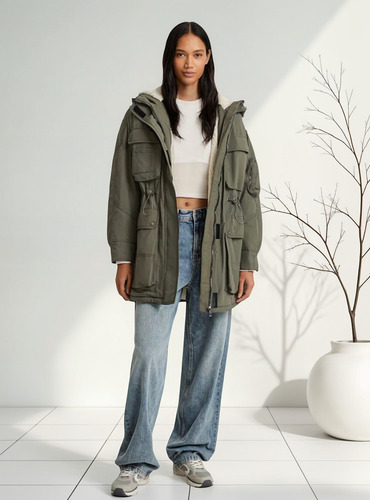 Campera Parka Larga Marca Bershka