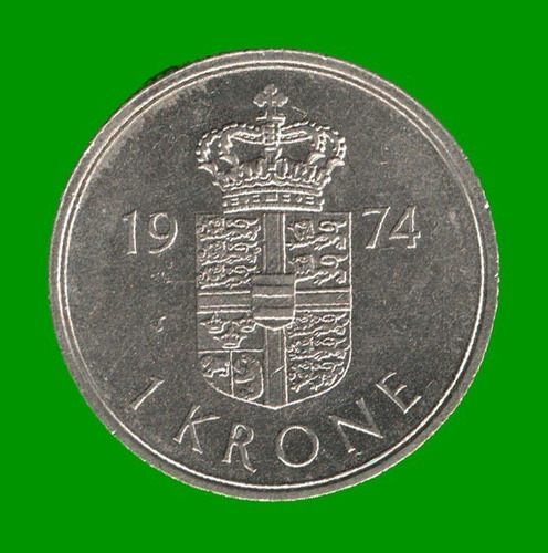 Moneda De Dinamarca 1 Corona, Año 1974, Estado Usada.-