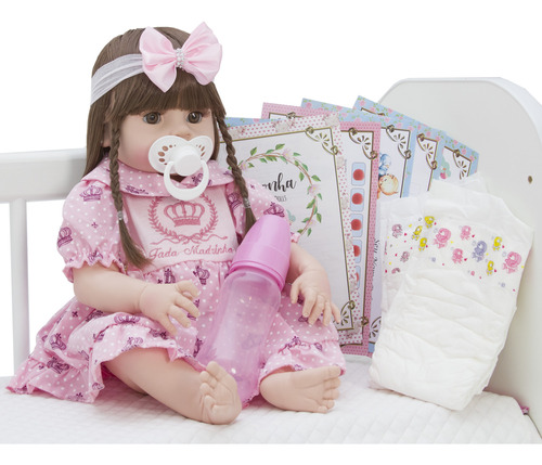 Boneca Silicone Bebê Reborn Barata Bonita Com Cílios Enxoval
