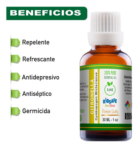 Aceite Esencial De Citronela 30ml 100% Puro Y Natural