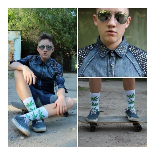 1 Par Calcetines Largos Huf Plantlife Unisex Skate Board Gym Fucsia Hoja Negra Estampado Unitalla