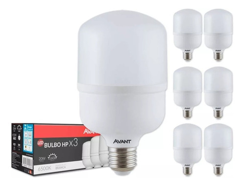 Kit 6 Lâmpada Led Bulbo Alta Potência 20w Branco Frio 6500k Cor Da Luz Branco-frio 110v/220v (bivolt)