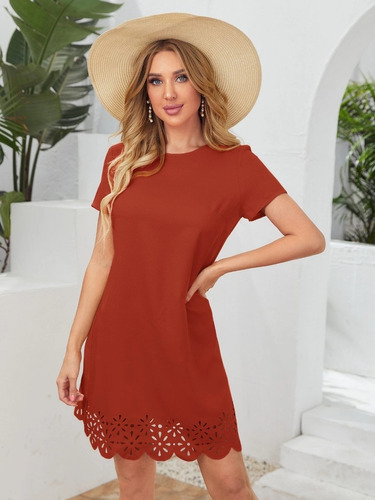 Shein Vestido De Borde En Abanico Cortado Con Láser