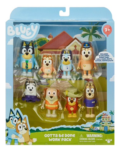 Bluey, Gotta Be Done Work Pack, Includes 8 Figures, Toy