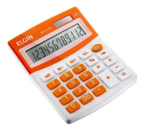 Calculadora De Mesa 12 Dígitos Bateria Solar Laranja Elgin