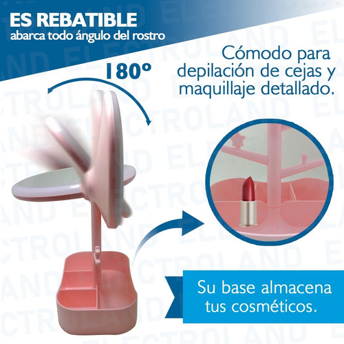 Espejo Luz Led Táctil 180° Maquillaje Usb Porta Accesorios