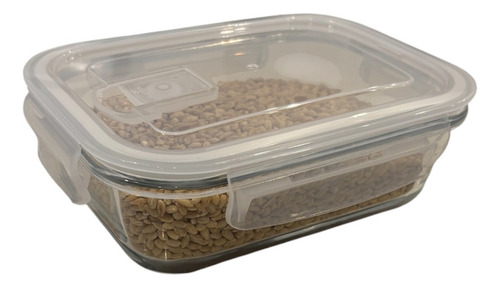 Set X2 Tuppers De Vidrio 620ml Hermetico Rectangular Micrond Blanco