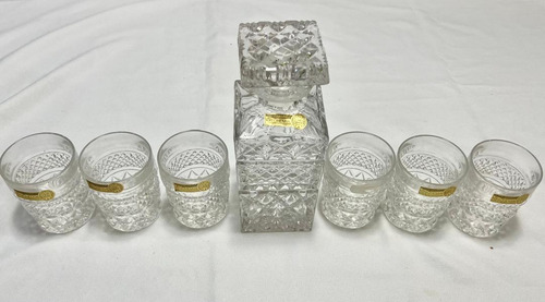 Juego 6 Vasos Whisky Y Licorera Cristal Bohemia Nuevo