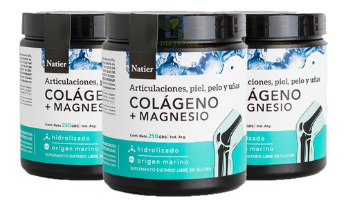 Colageno Hidrolizado + Magnesio En Polvo Natier 250g Pack X3