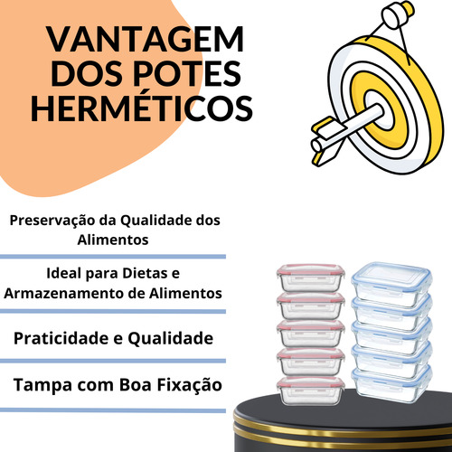 Conjunto 10 Potes 370ml Vidro Hermético 4 Travas Marmita Sortido