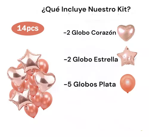 Set 14 Globos Metalizados Estrella Y Corazon Con Confetti