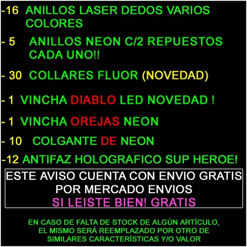 Combo Cotillón Luminoso Led 240 Artículos + Super Corona Led
