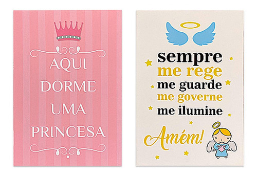 Kit Placas Em Mdf Aqui Dorme Uma Princesa/oração Santo Anjo