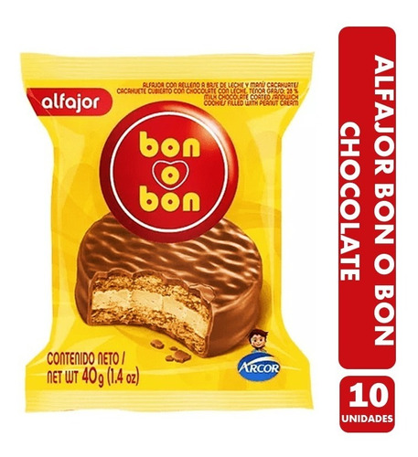 Pack Alfajor Bon O Bon Sabor Chocolate (pack De 10 Uni)