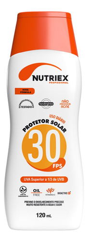 Protetor Solar Fator 30 Fps 1/3 Uva Sem Óleo 120ml Nutriex