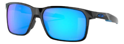 Óculos de sol Oakley Portal X Standard armação de o matter cor polished black, lente sapphire de plutonite prizm, haste black/blue de o matter - OO9460