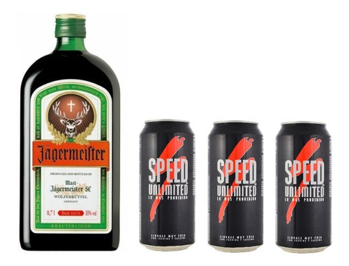 Licor Jägermeister Botella 710 Ml + 3 Lata Speed 473 Ml 