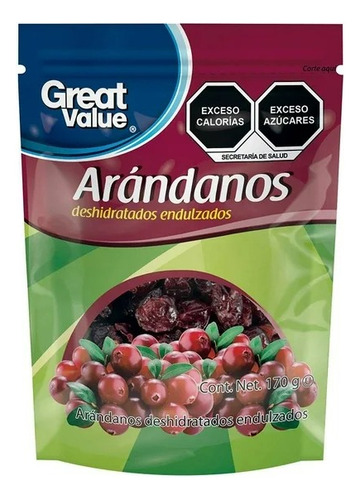 3 Pzas Arándanos Great Value Deshidratados Endulzados 170 G