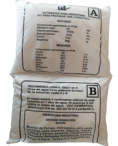 Hidroponia Solución Nutritiva Especial Cultivos 1000 L