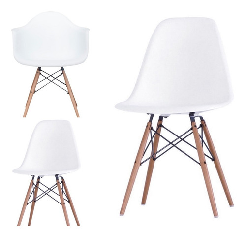 Pack 2 Sillas Eames + 1 Sillon Base Madera 