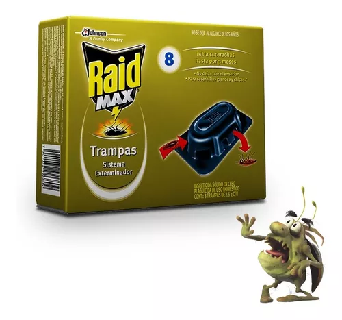 Sistema Exterminador RAID MAX Trampas para Cucarachas Paquete 8un
