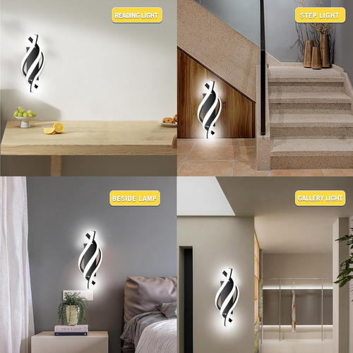 Lámpara De Pared Led Negra Moderna En Espiral, 6500 K, Blanc