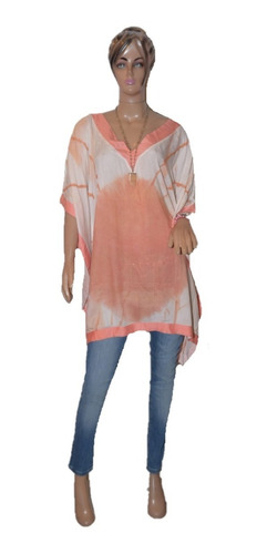 Buddha Blusa Hindu Estampada Amplia Blanca Y Coral