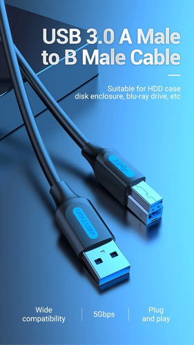 Cable Usb 3.0 Tipo A A Tipo B  Macho Ab   1.5mts