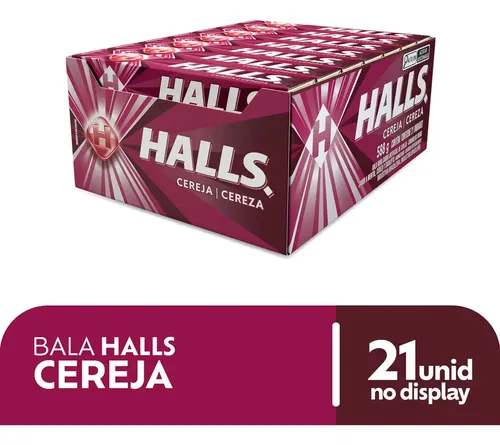Bala Halls Cereja Caixa Com 21 Unidades De 28g