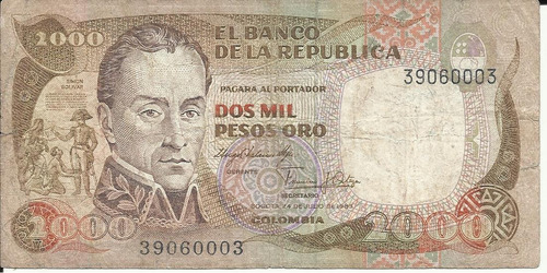 Colombia 2000 Pesos Oro 24 Julio 1983