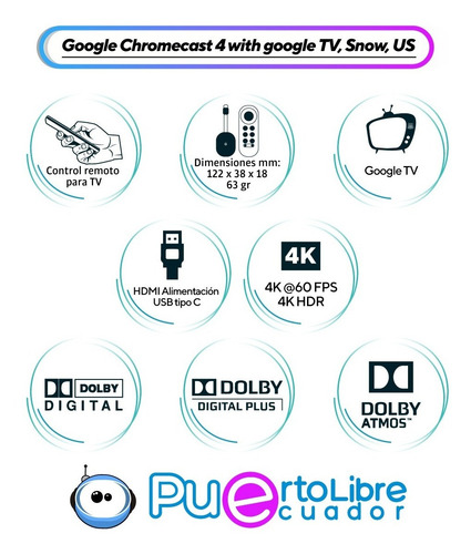 Imagen 2 de 9 de Original Google Chromecast 4k Uhd Netflix Disney+ Google Tv