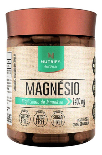 Magnésio - Bisglicinato de Magnésio (vegano) - Nutrify 60 Cápsulas Sabor Sem sabor