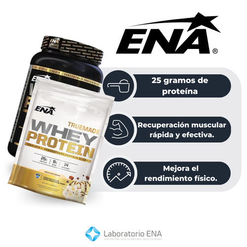 Suplemento en polvo ENA Sport True Made Whey Protein proteínas sabor vanilla ice cream en pote de 930g