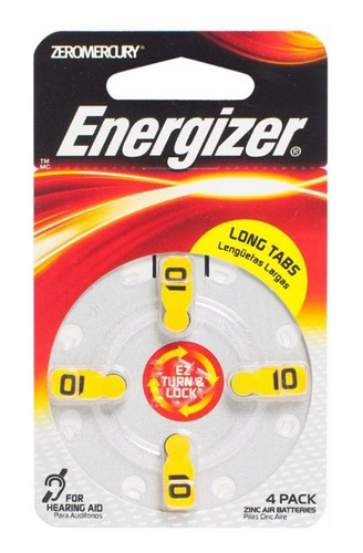 Pack 4 Pilas Zinc Aire Energizer Az 10 Baterias Audiologia