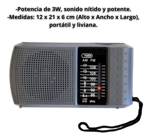 Radio Am Fm Analógico Portátil Pilas Recargable Bolsillo Gris/negro