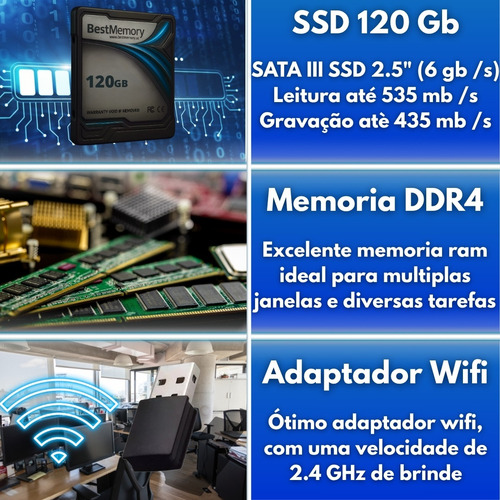 Pc Completo Intel I3 4gb Ssd 120gb Monitor 15 E Fone Headset