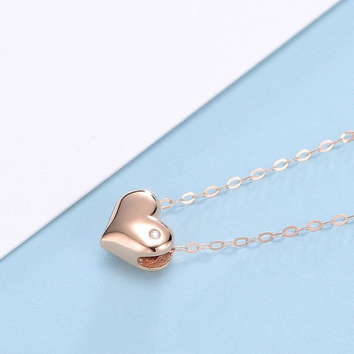 Imagen 2 de 7 de Cadena De Eslabones 18k Colgante Corazón Con Diamante 1p