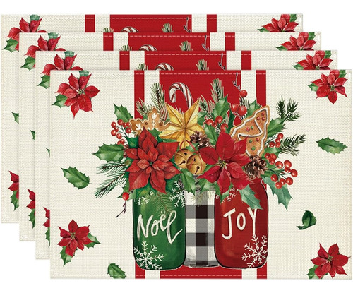 4 Manteles Individuales Navidad Diseño De Flor De Pascua