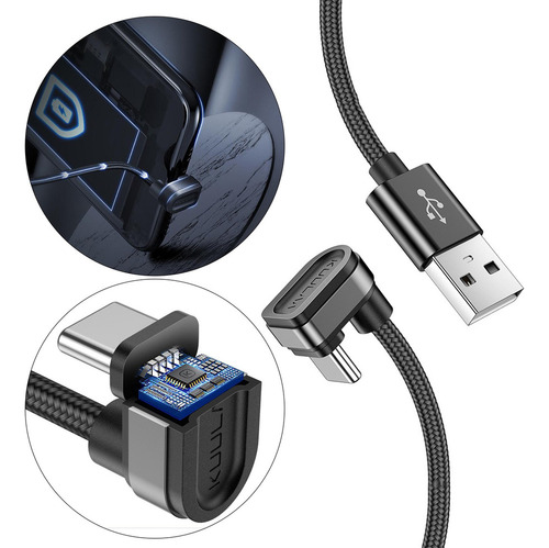 Cable De Cargador Usb Tipo C, En Forma De U De 180 Grados,
