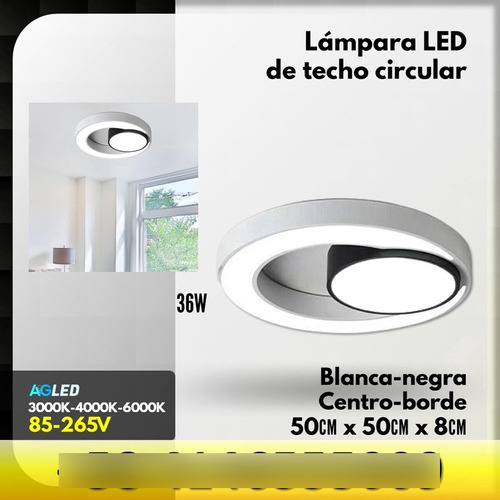 Lampara Led Plafon 36w 6000k Plata Doble